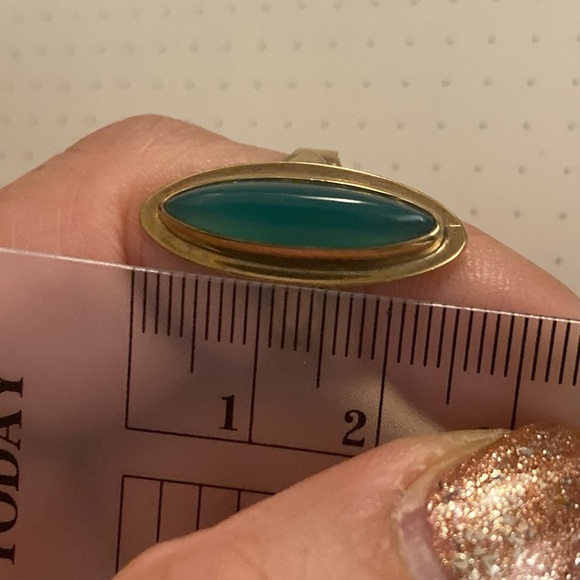 8k Gold Green Chalcedony Ring Navette Vintage - Picture 7 of 11